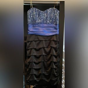 Stunning formal blue and black strapless dress